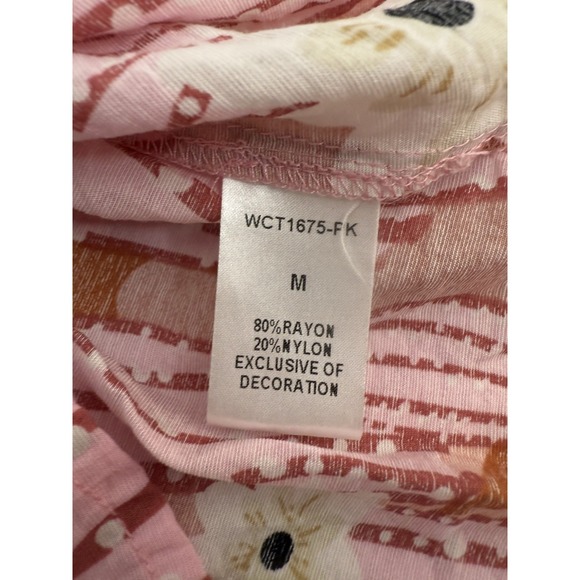 THML Pink Floral Puff Sleeve Crew Neck Top Blouse Womens Size M - Picture 4 of 7